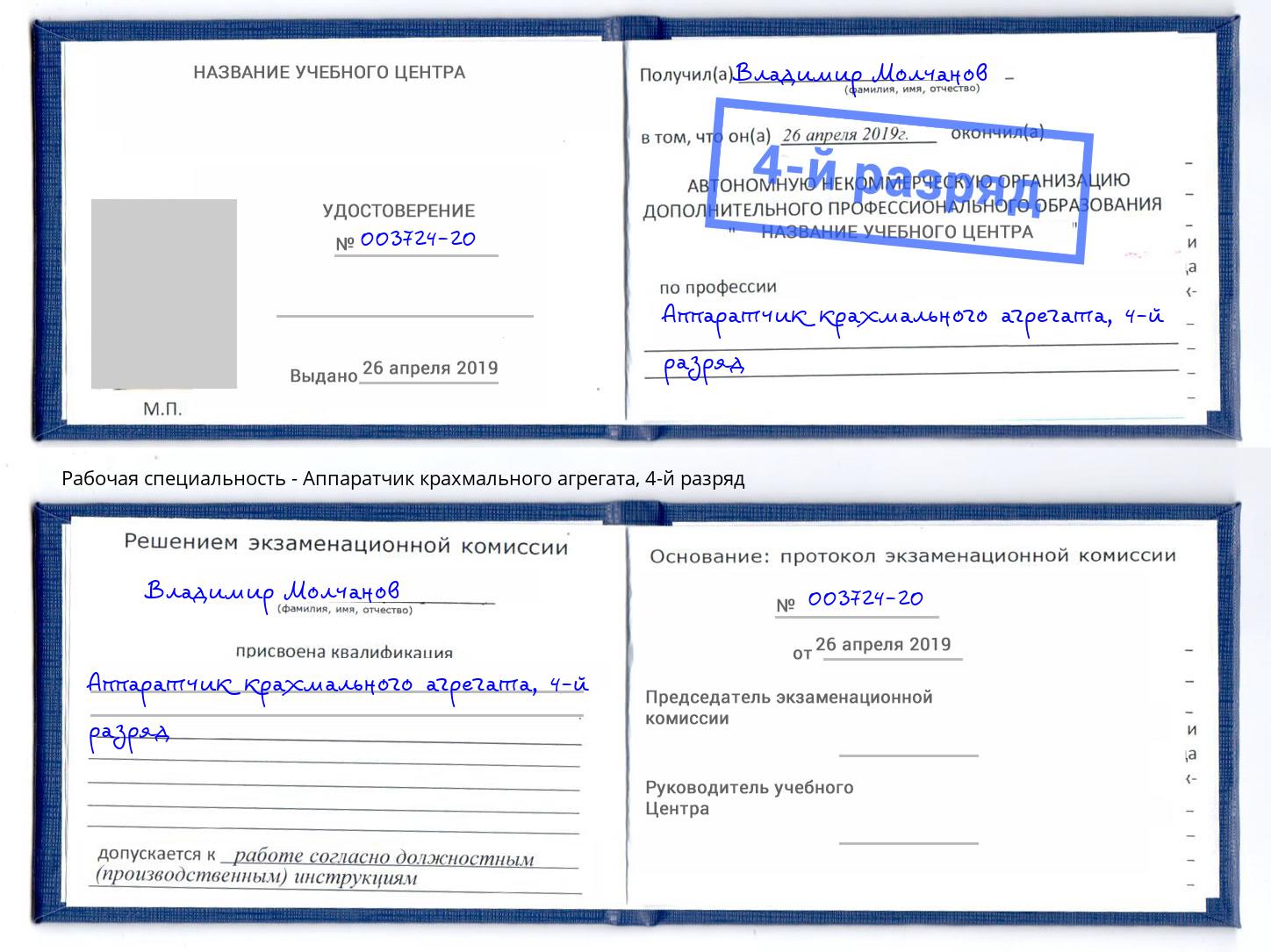 корочка 4-й разряд Аппаратчик крахмального агрегата Кызыл