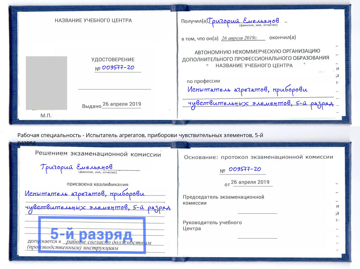 корочка 5-й разряд Испытатель агрегатов, приборови чувствительных элементов Кызыл