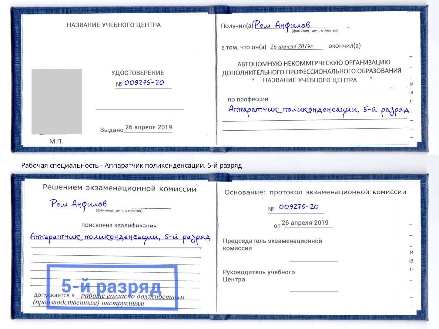 корочка 5-й разряд Аппаратчик поликонденсации Кызыл