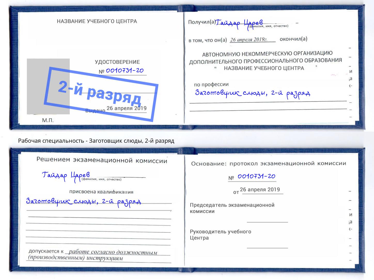 корочка 2-й разряд Заготовщик слюды Кызыл