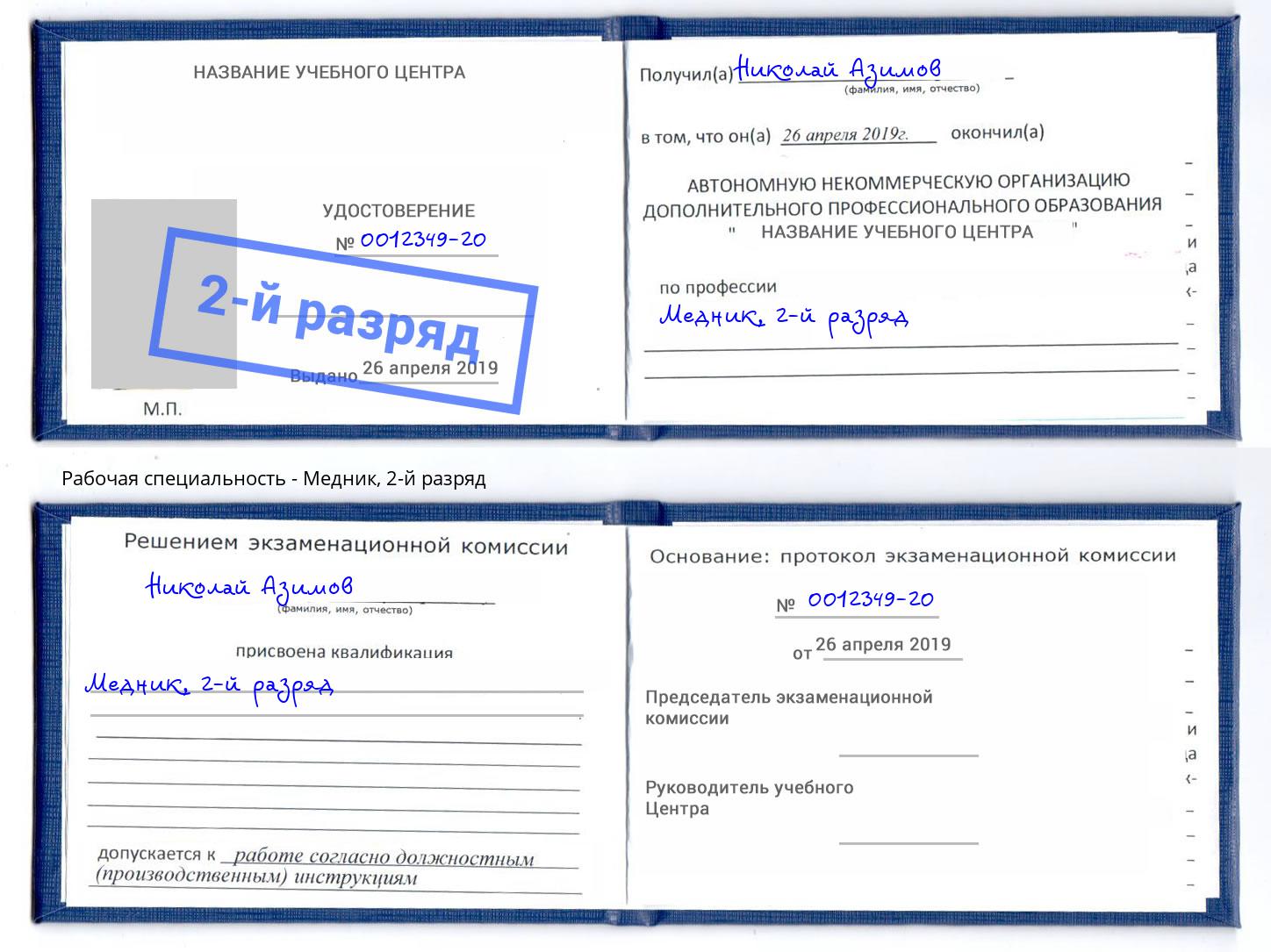 корочка 2-й разряд Медник Кызыл