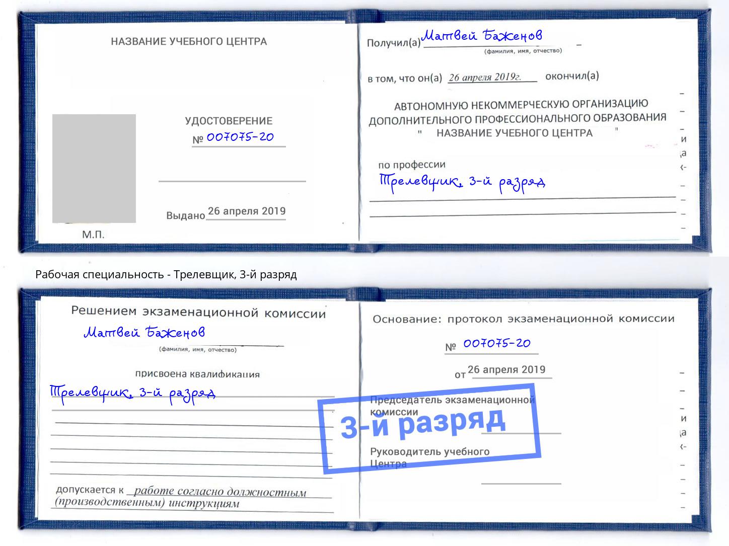 корочка 3-й разряд Трелевщик Кызыл