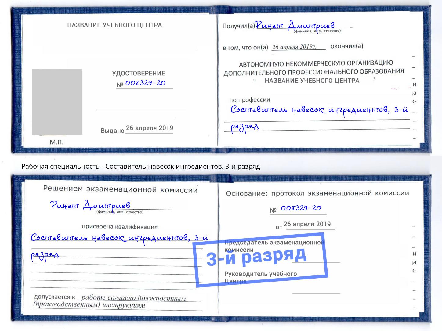 корочка 3-й разряд Составитель навесок ингредиентов Кызыл