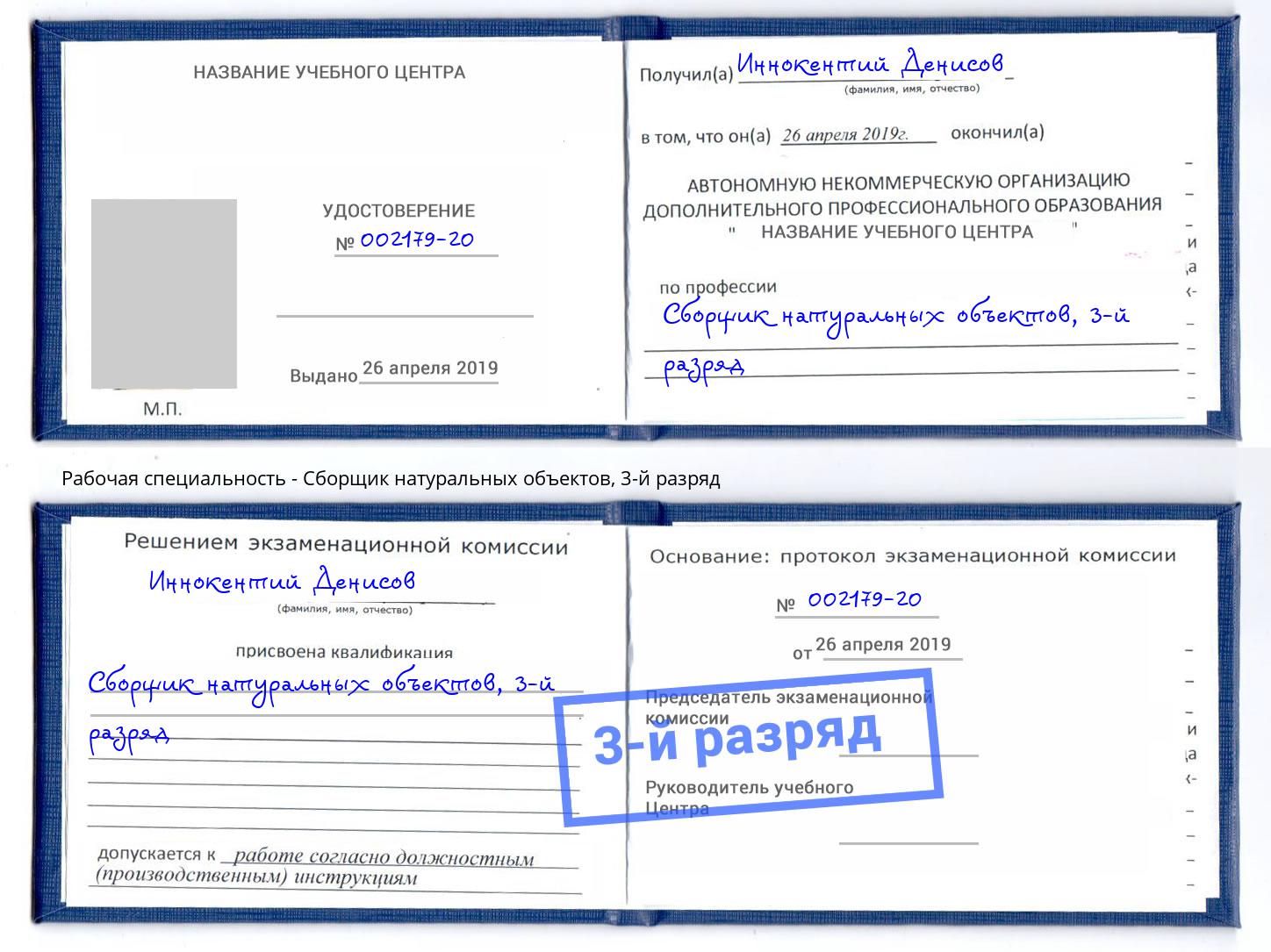 корочка 3-й разряд Сборщик натуральных объектов Кызыл