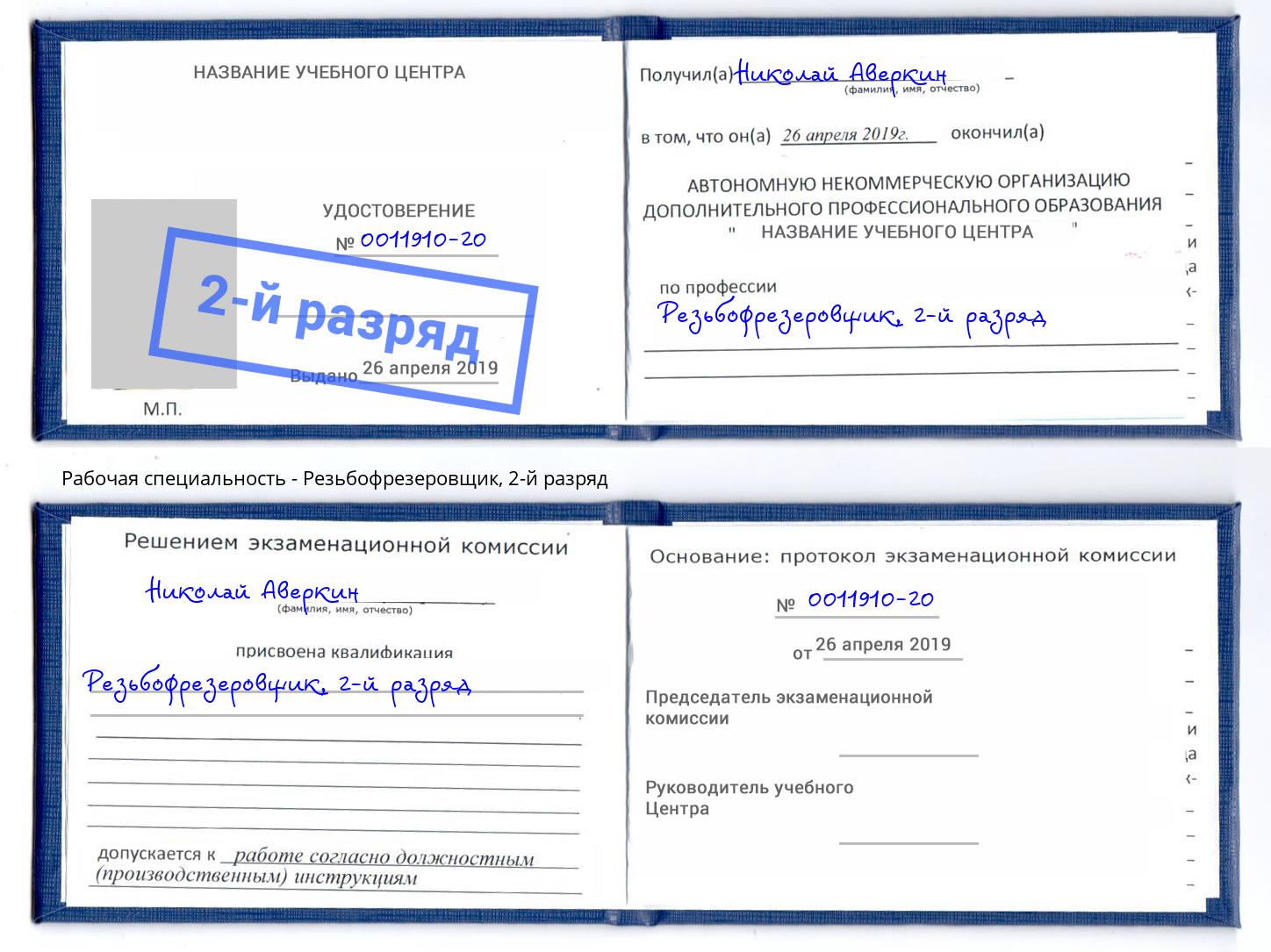 корочка 2-й разряд Резьбофрезеровщик Кызыл