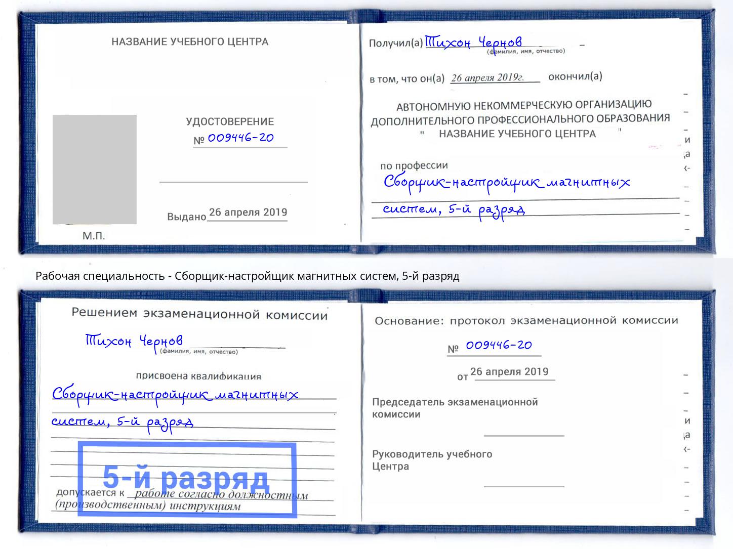 корочка 5-й разряд Сборщик-настройщик магнитных систем Кызыл