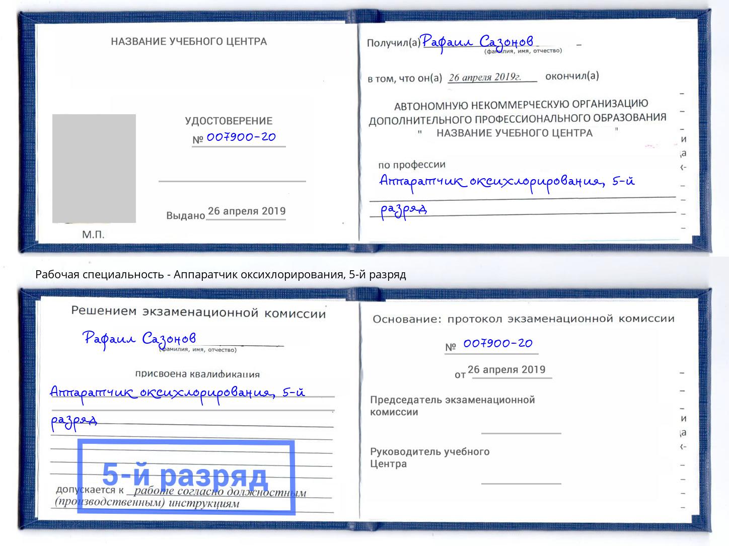 корочка 5-й разряд Аппаратчик оксихлорирования Кызыл